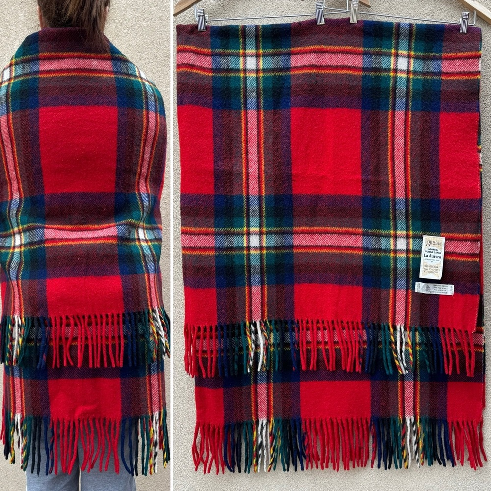 VTG Gitana La Aurora Jose Martinez Reine %100 Pure Wool Plaid Throw Blanket